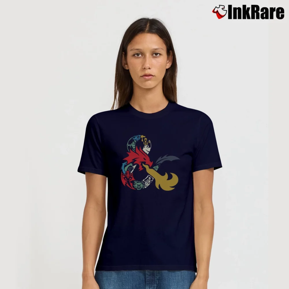 Women’s Dungeons And Dragons Colorful Ampersand Dragon Signature T-Shirt in navy | Soft, Flattering Fit