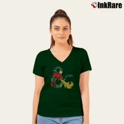Women’s Dungeons And Dragons Colorful Ampersand Dragon V-Neck Tee in forest green | Chic Neckline, Soft Texture