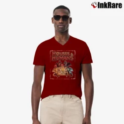 Men’s Dungeons And Dragons Houses And Humans Casual Rpg V-Neck Tee in maroon | Sharp, Breathable, Everyday Staple