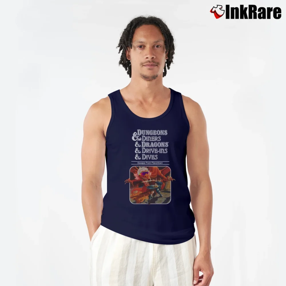 Men’s Dungeons Diners Dragons Drive Ins Dives Parody Tank Top in navy | Breathable, Active-Friendly Design