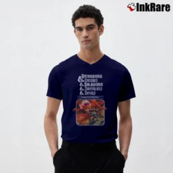 Men’s Dungeons Diners Dragons Drive Ins Dives Parody V-Neck Tee in navy | Sharp, Breathable, Everyday Staple