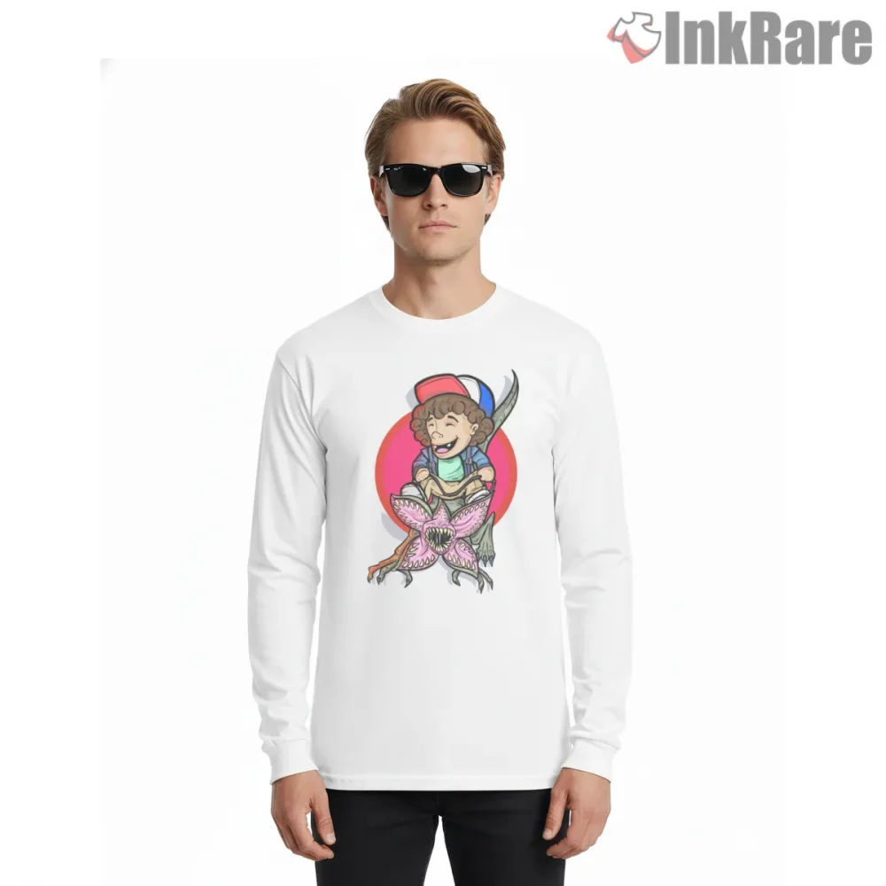 Dustin And Dart Cute Demodog Adventure Shirt on white long sleeve shirt for men graphic tee