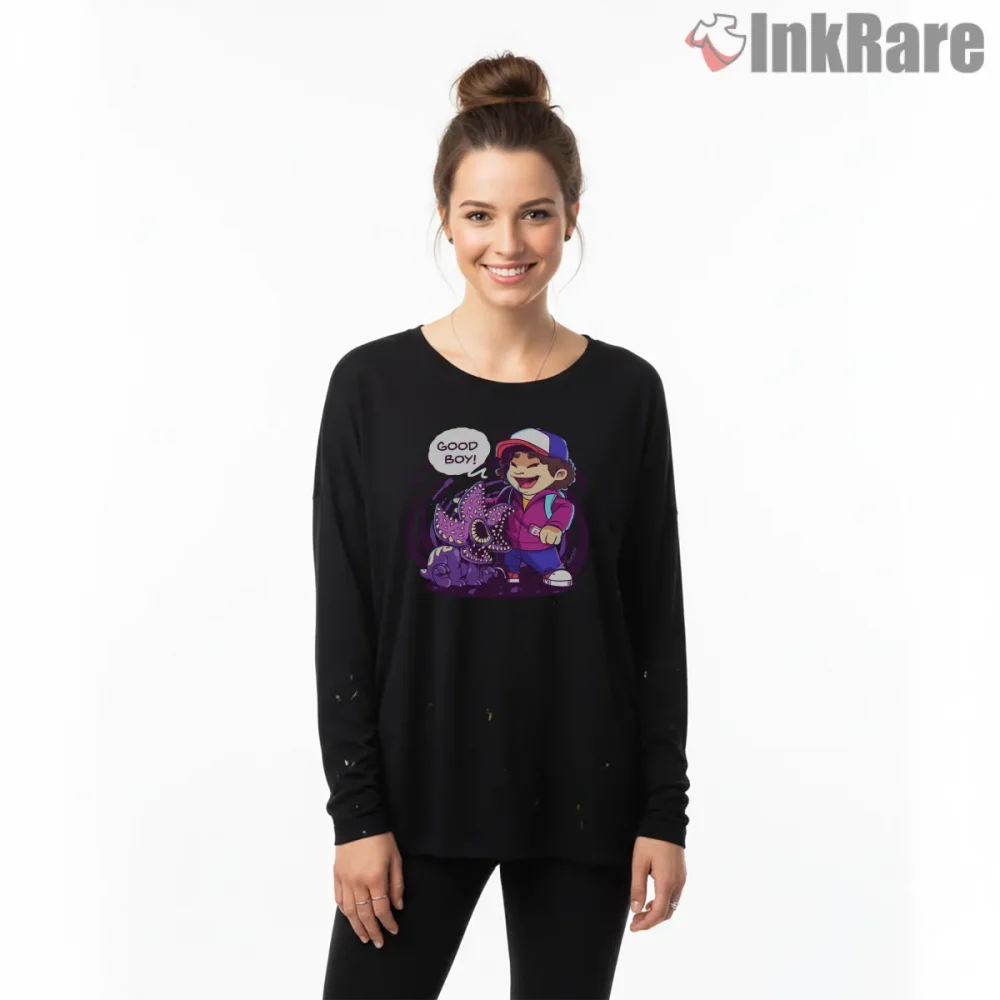 Dustin And Demodog Cute Cartoon Friendship Shirt on black long sleeve shirt for women graphic tee