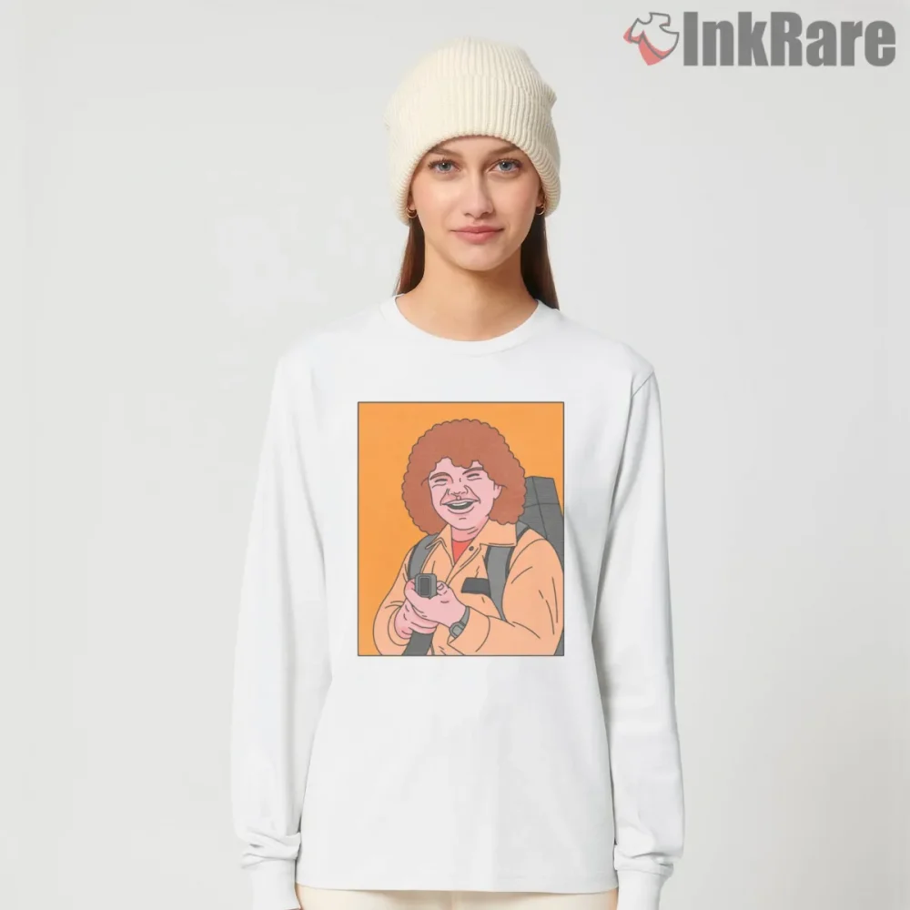 Dustin Henderson Ghostbusters Mashup Adventure Shirt on white long sleeve shirt for women graphic tee