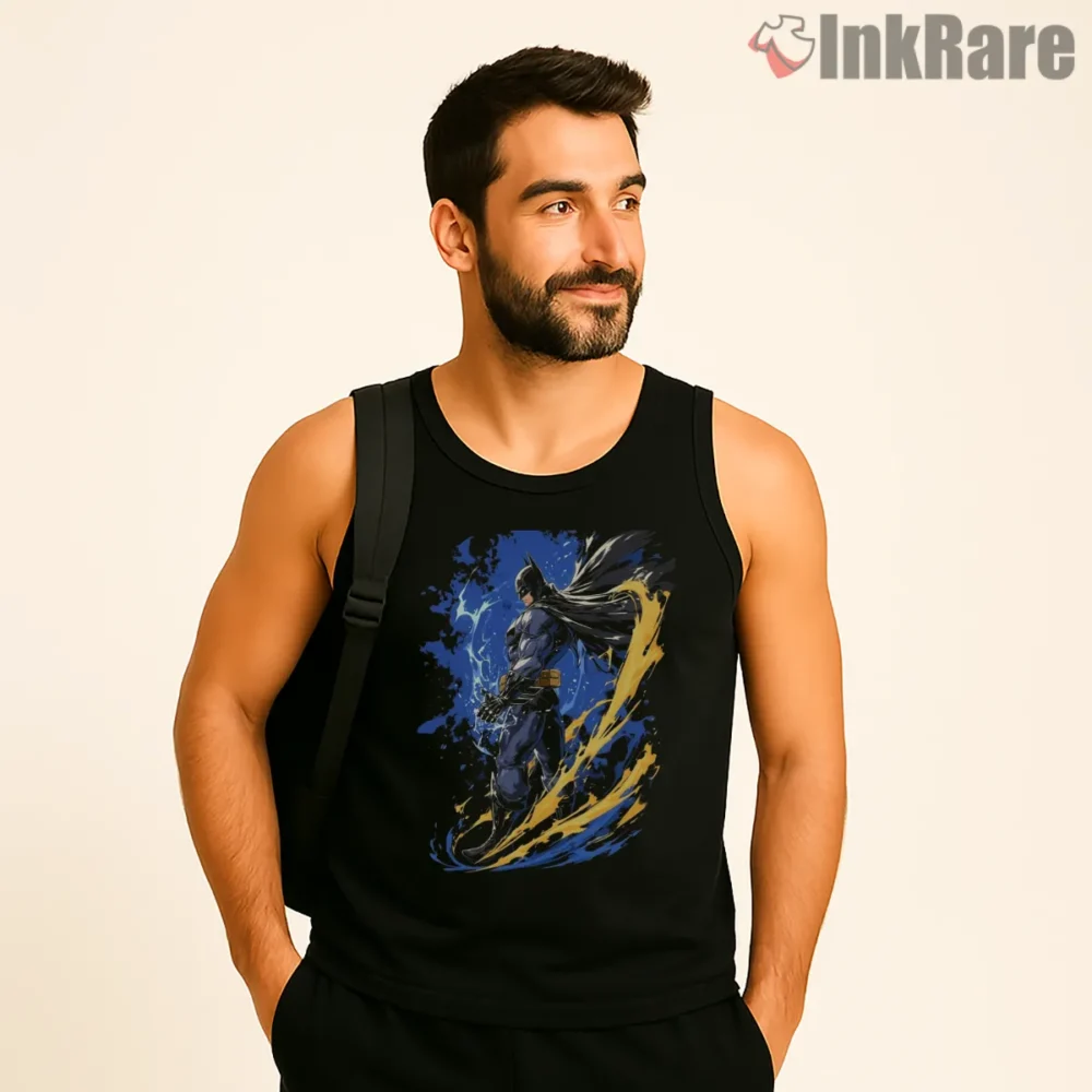 Dynamic Energy Surge Batman Armor Shirt on black tank top for men graphic tee