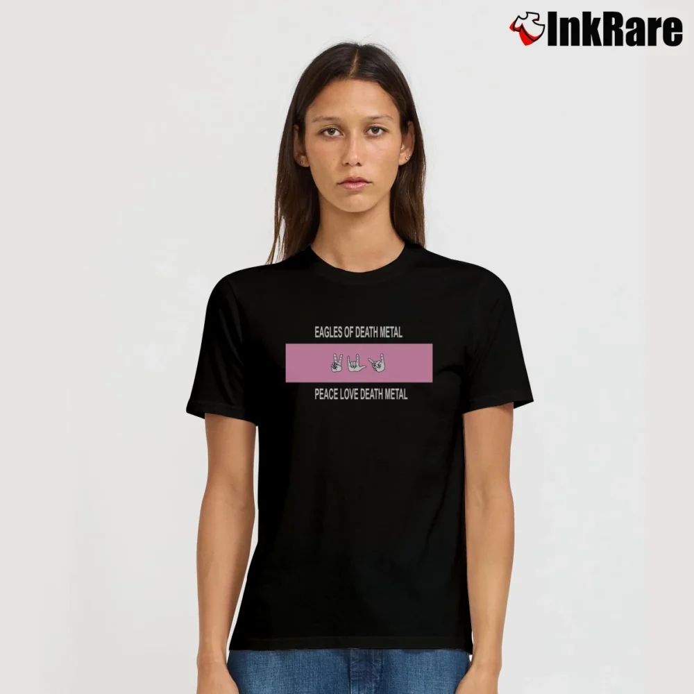 Women’s Eagles Of Death Metal Peace Love Death Metal T-Shirt in black | Soft, Flattering Fit