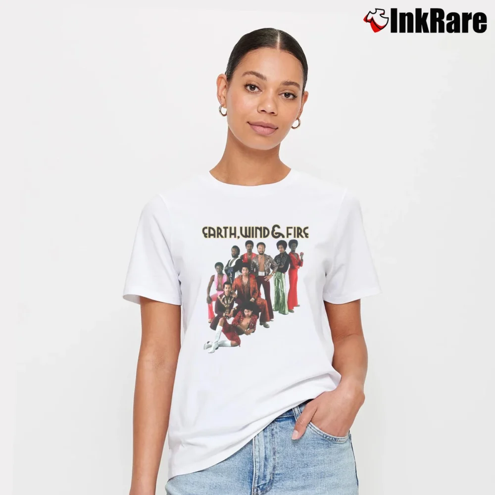 Women’s Earth Wind & Fire Art Logo Music Signature T-Shirt in white | Soft, Flattering Fit