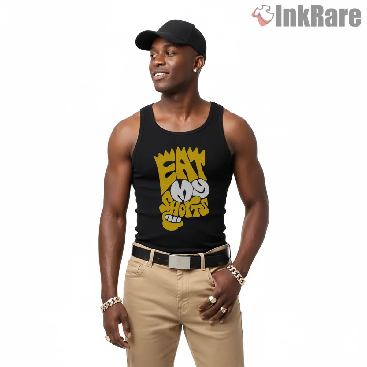 Eat My Shorts Bart Simpson Bold Graffiti Quote Tank Top Black Eat My Shorts Bart Simpson Bold Graffiti Quote Shirt on black tank top for men graphic tee