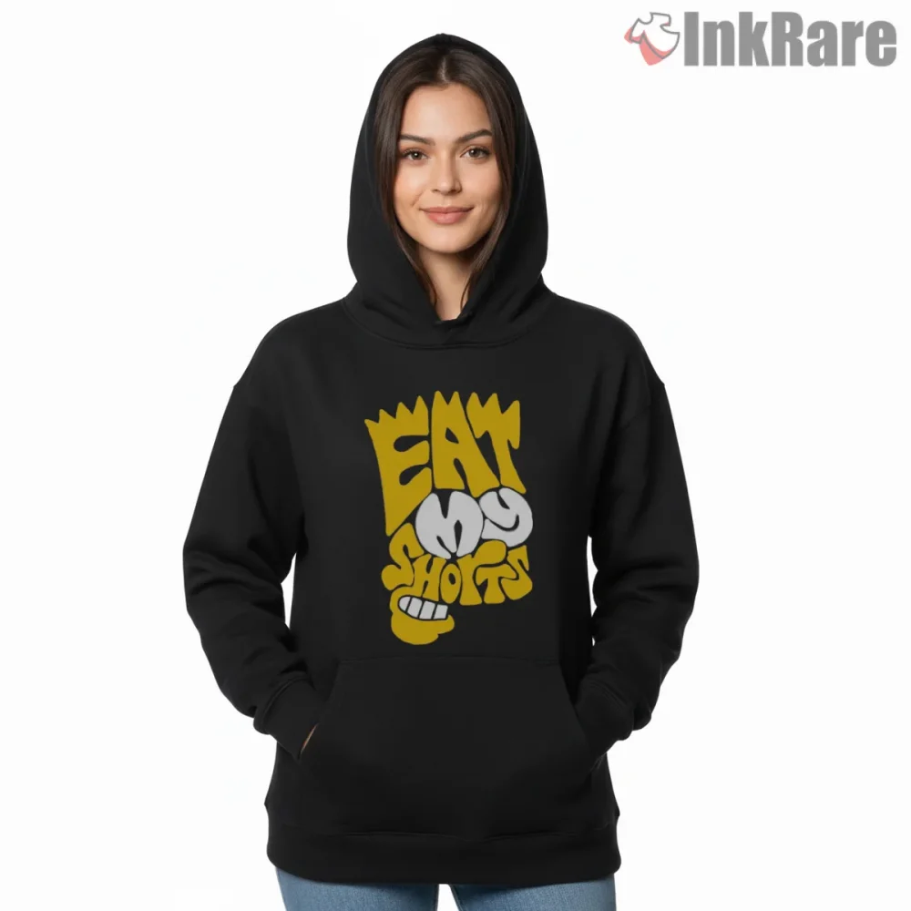 Eat My Shorts Bart Simpson Bold Graffiti Quote Shirt on black hoodie for women graphic tee