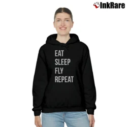 Women’s Eat Sleep Fly Repeat Pilot Cozy Hoodie in black | Warm, Structured, Stylish