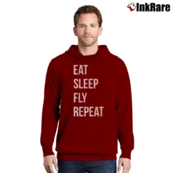 Men’s Eat Sleep Fly Repeat Pilot Pullover Hoodie in maroon | Cozy, Durable, Modern Fit