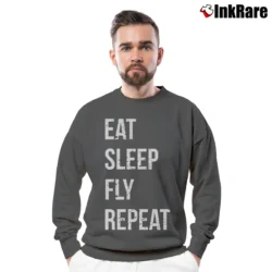 Men’s Eat Sleep Fly Repeat Pilot Crewneck Sweatshirt in charcoal | Cozy Fabric, Clean Style