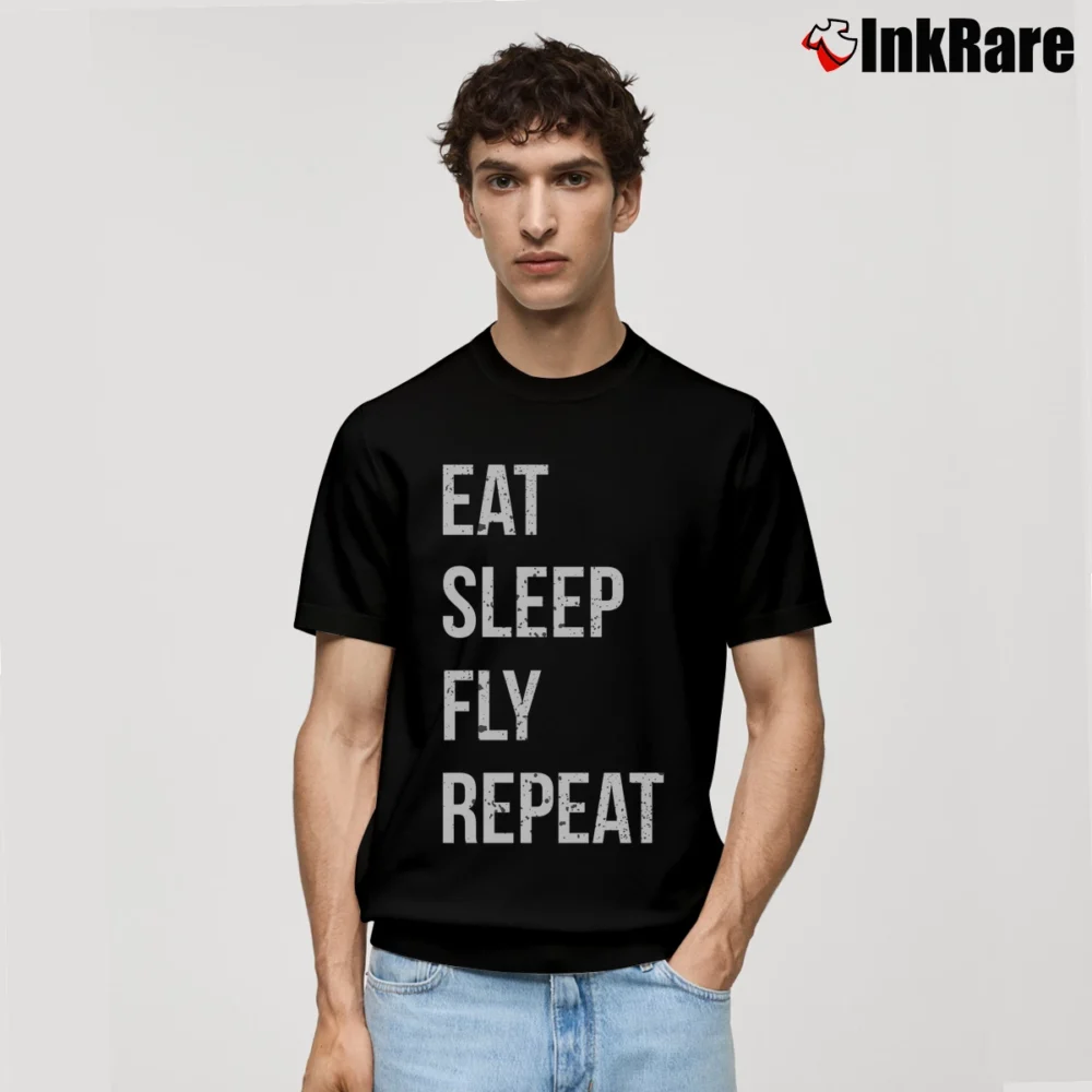 Men’s Eat Sleep Fly Repeat Pilot Classic T-Shirt in black | Soft, Breathable Everyday Wear