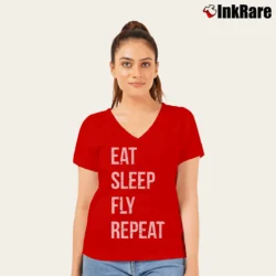 Women’s Eat Sleep Fly Repeat Pilot V-Neck Tee in red | Chic Neckline, Soft Texture