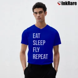 Men’s Eat Sleep Fly Repeat Pilot V-Neck Tee in royal blue | Sharp, Breathable, Everyday Staple