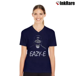 Women’s Eazy E Hip Hop Rap Icon Graphic V-Neck Tee in navy | Chic Neckline, Soft Texture