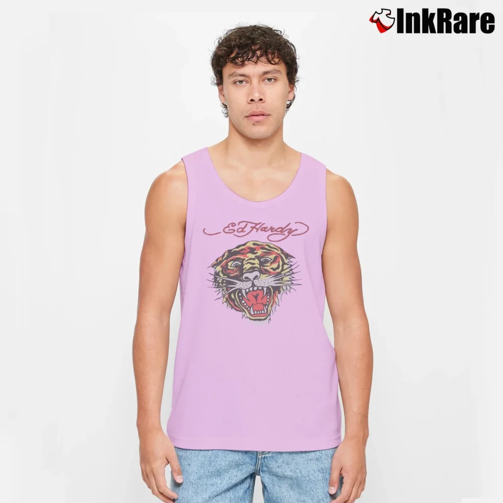 Men’s Ed Hardy Solid Black Tiger Tank Top in light pink | Breathable, Active-Friendly Design