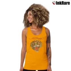 Women’s Ed Hardy Solid Black Tiger Tank Top in orange | Lightweight, Movement-Friendly