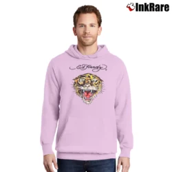 Men’s Ed Hardy Tiger Graphic Tattoo Style Pullover Hoodie in light pink | Cozy, Durable, Modern Fit