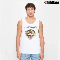 Men’s Ed Hardy Tiger Graphic Tattoo Style Tank Top in white | Breathable, Active-Friendly Design