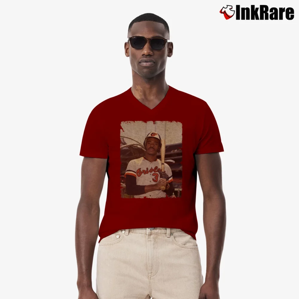 Men’s Eddie Murray Baltimore Orioles for Baseball Fans V-Neck Tee in maroon | Sharp, Breathable, Everyday Staple