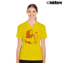 Women’s Eddie Vedder Graphic Rock Music V-Neck Tee in yellow | Chic Neckline, Soft Texture