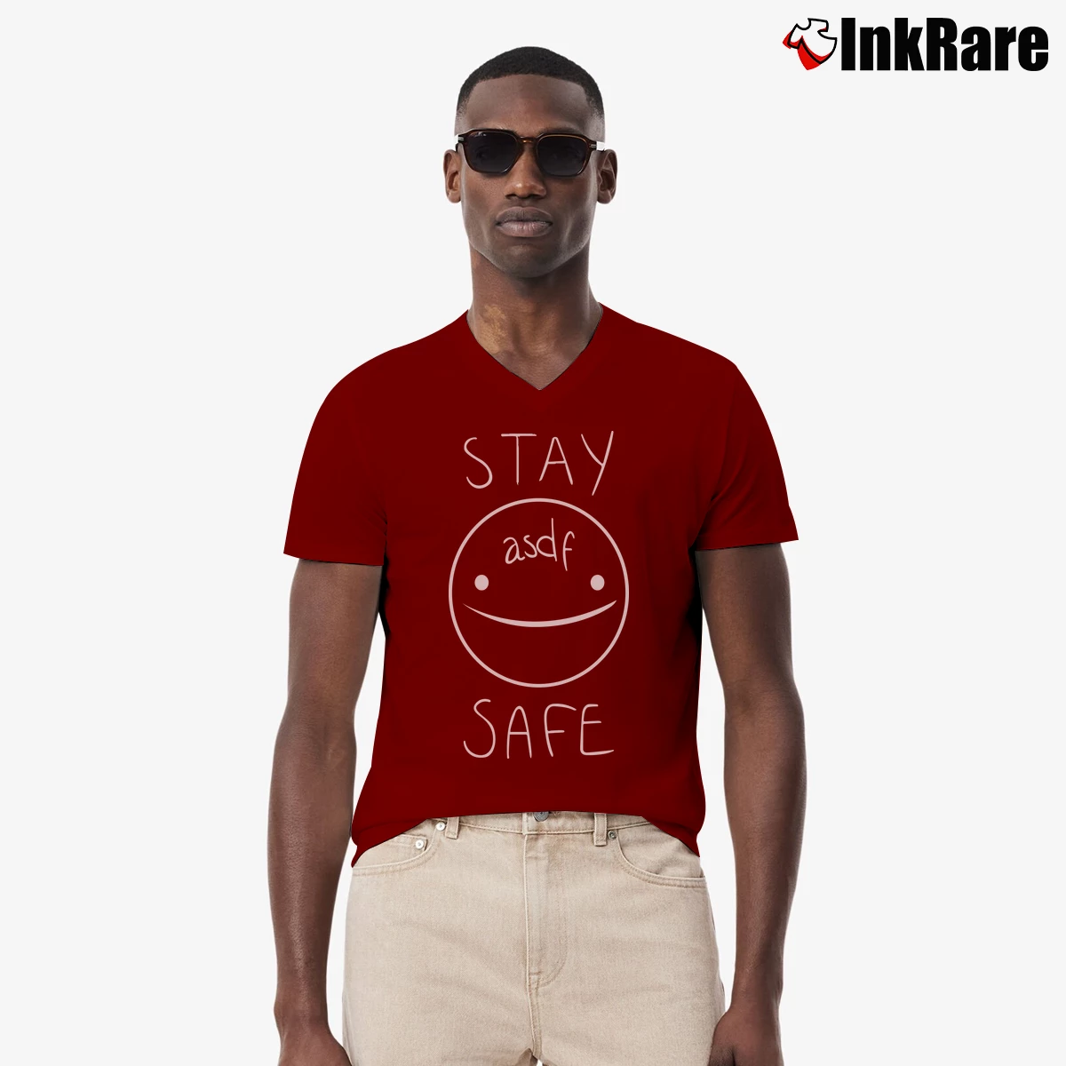 Eddsworld Stay Safe Men’s V-Neck Tee in maroon – Modern Essential Men’s Eddsworld Stay Safe V-Neck Tee in maroon | Sharp, Breathable, Everyday Staple