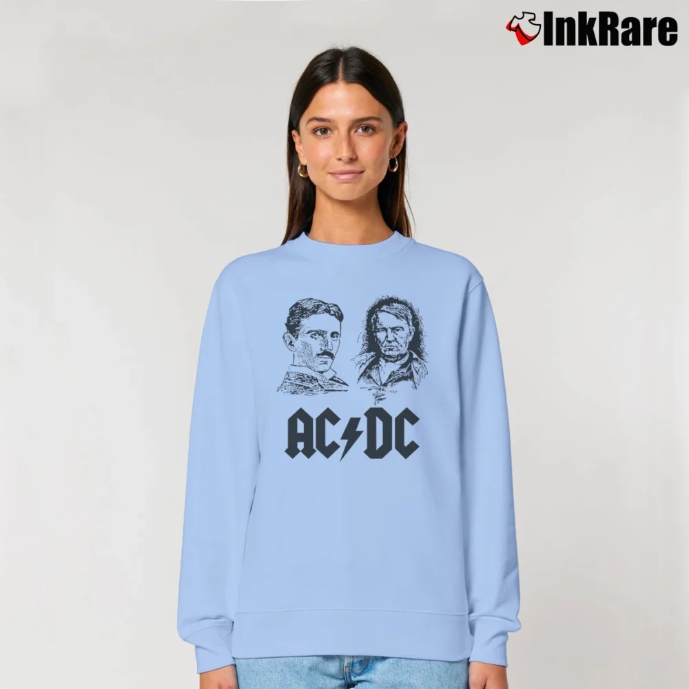Women’s Edison Tesla Acdc for Science and Rock Fans Relaxed Sweatshirt in light blue | Soft, Laid-Back Vibe