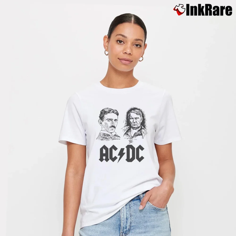 Women’s Edison Tesla Acdc for Science and Rock Fans Signature T-Shirt in white | Soft, Flattering Fit