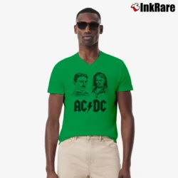Men’s Edison Tesla Acdc for Science and Rock Fans V-Neck Tee in irish green | Sharp, Breathable, Everyday Staple
