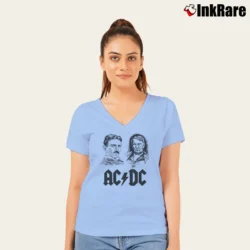 Women’s Edison Tesla Acdc for Science and Rock Fans V-Neck Tee in light blue | Chic Neckline, Soft Texture
