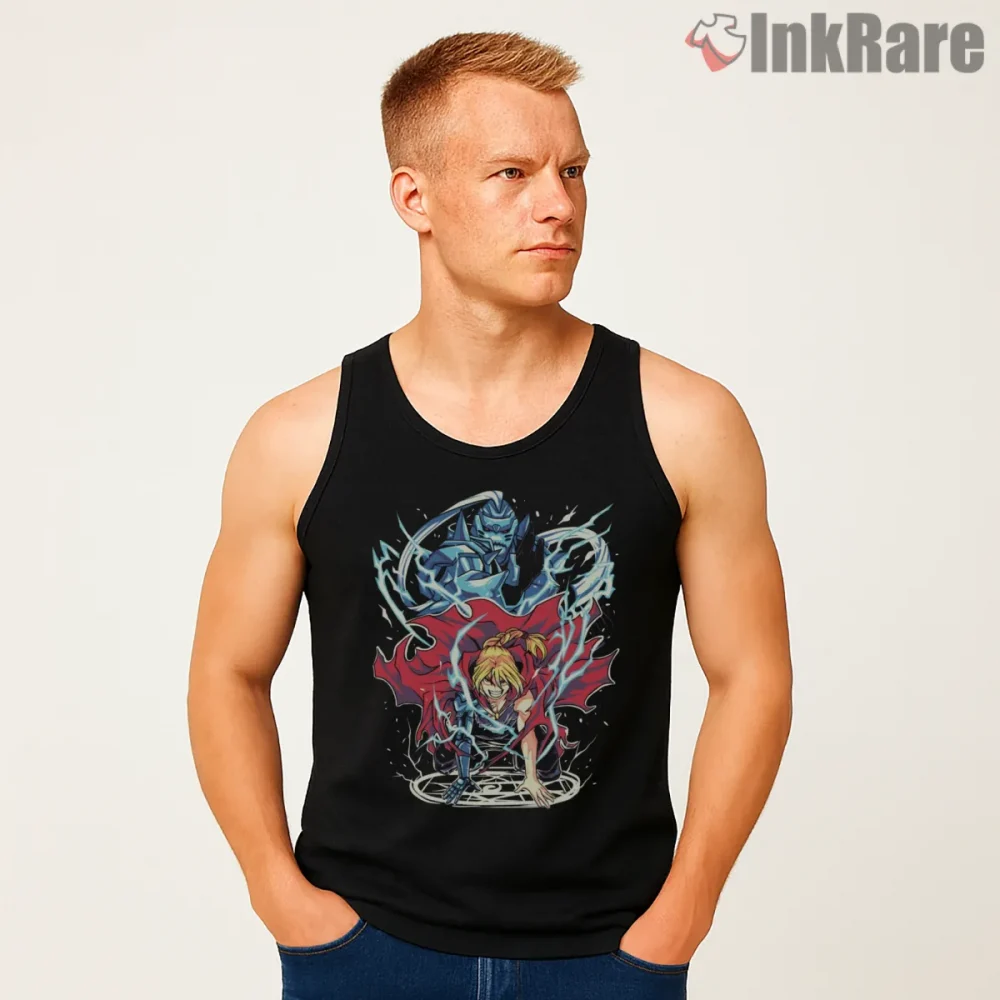 Edward And Alphonse Power Surge Lightning Anime Shirt on black tank top for men graphic tee
