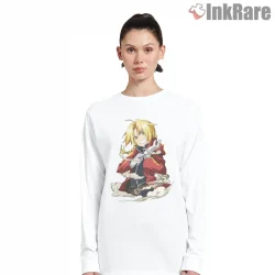 Edward Elric Action Pose Lightning Energy Anime Shirt on white long sleeve shirt for women graphic tee