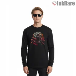 Edward Elric Confident Pose Graphic Detail Anime Shirt on black long sleeve shirt for men graphic tee
