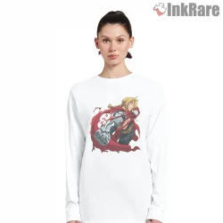 Edward Elric Dynamic Punch Action Pose Anime Shirt on white long sleeve shirt for women graphic tee