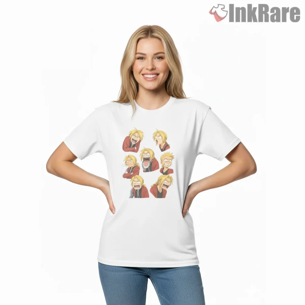 Edward Elric Expression Pack Funny Faces Anime Shirt on white short sleeve shirt for women graphic tee