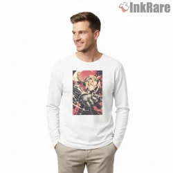 Edward Elric Intense Close Up Red Black Anime Shirt on white long sleeve shirt for men graphic tee