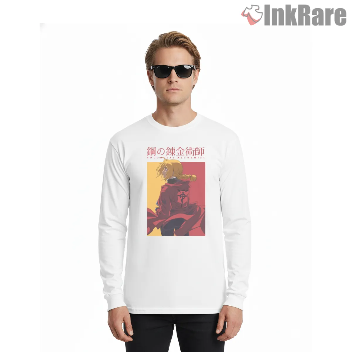 Edward Elric Poster Back View Minimal Anime Shirt on white long sleeve shirt for men graphic tee