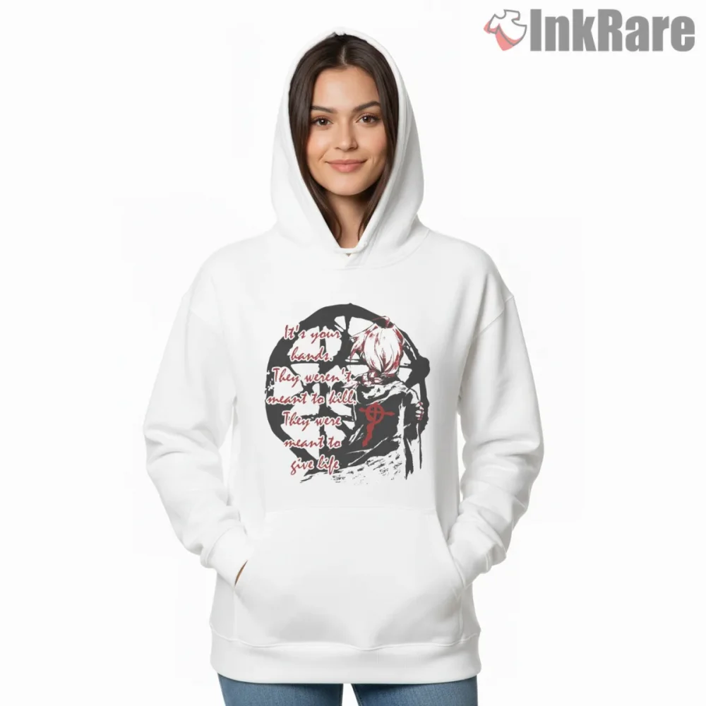 Edward Elric Quote Dark Ink Grunge Anime Shirt on white hoodie for women graphic tee