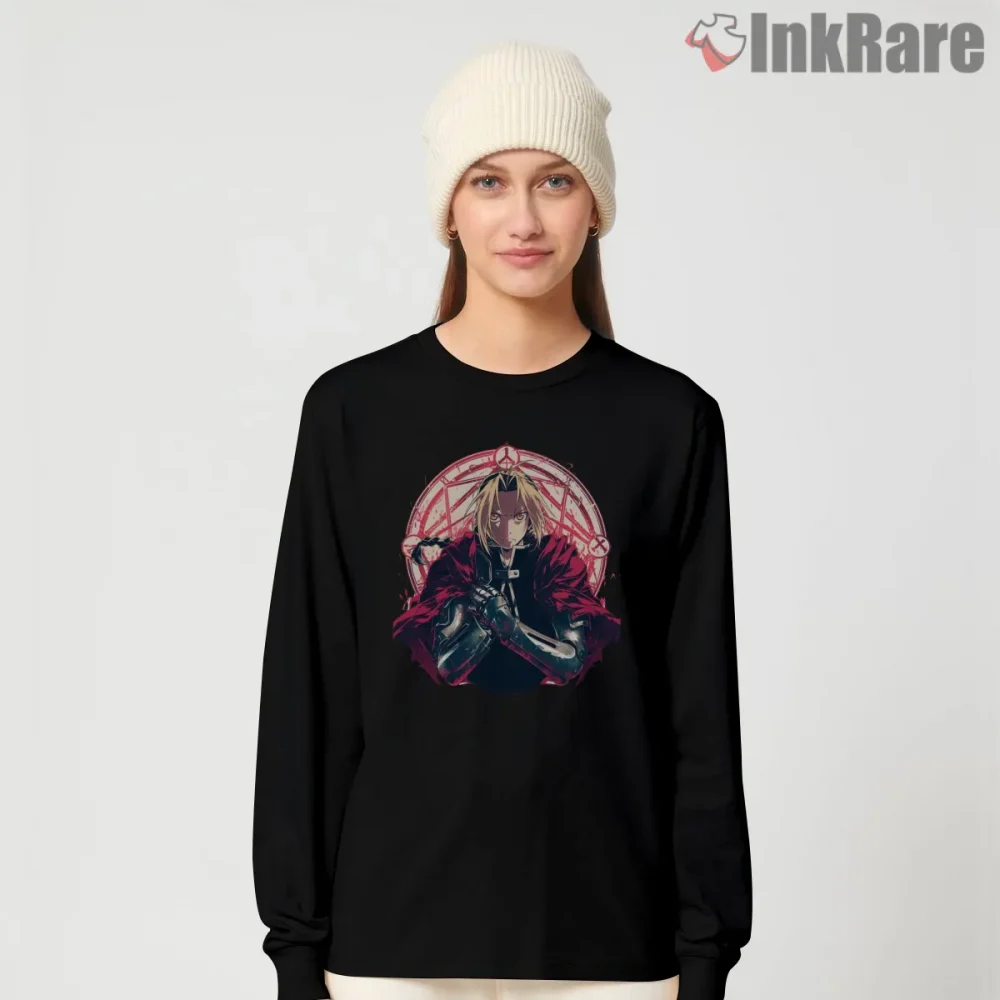 Edward Elric Red Circle Portrait Clean Anime Shirt on black long sleeve shirt for women graphic tee