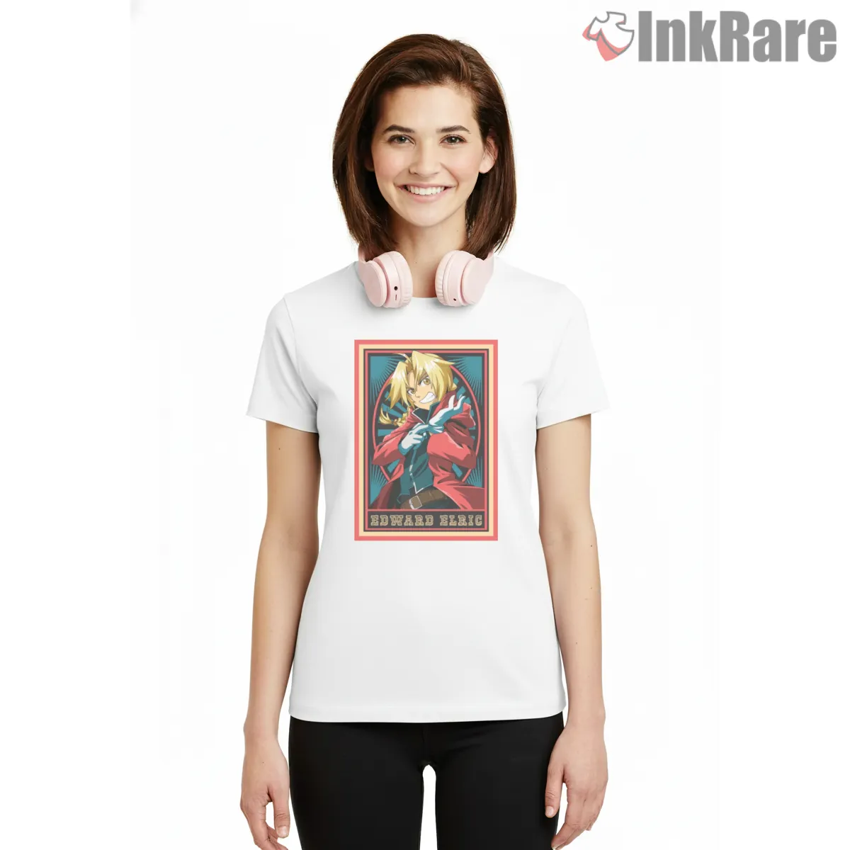 Edward Elric Retro Frame Poster Bold Anime Shirt on white short sleeve shirt for women graphic tee