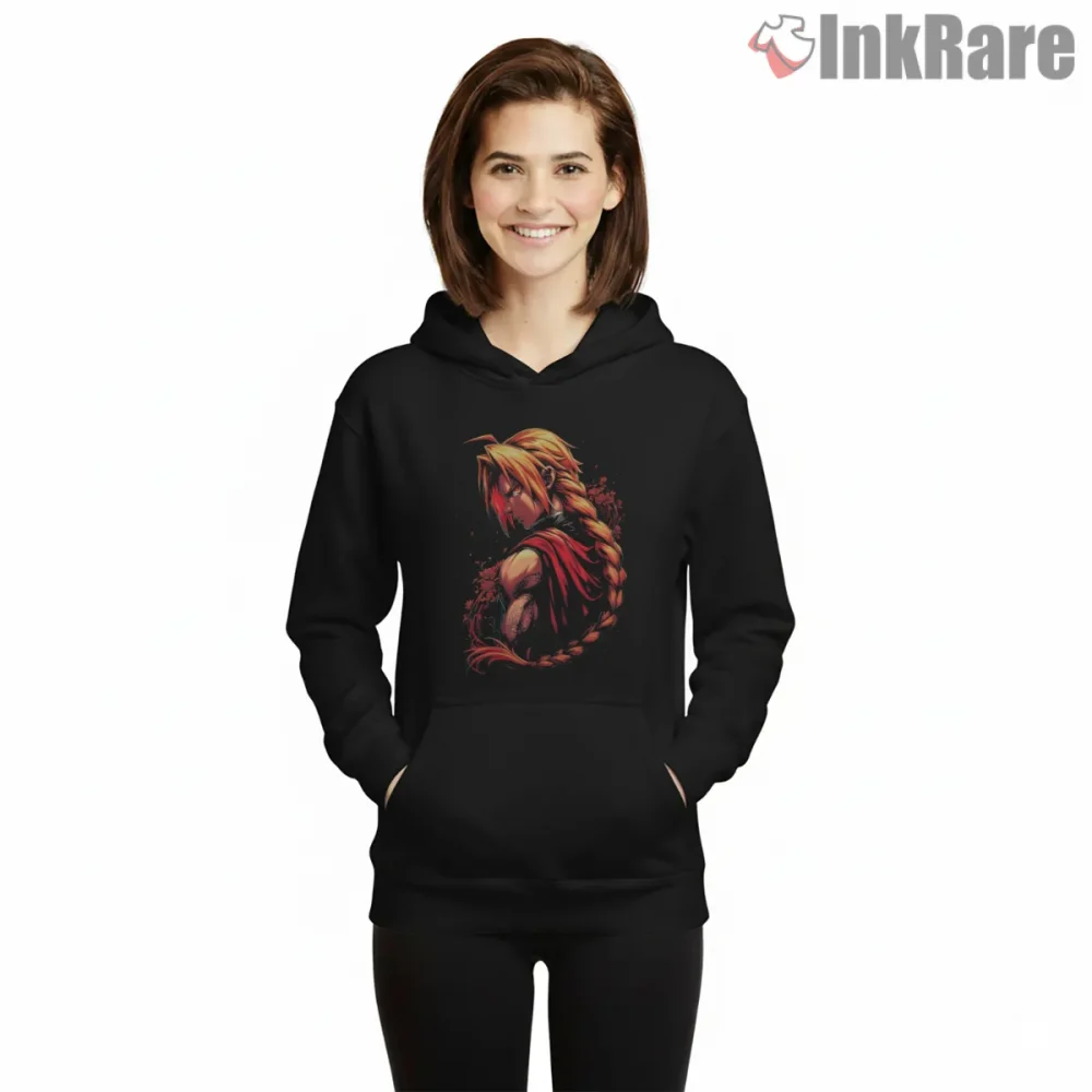 Edward Elric Rose Portrait Artistic Detail Anime Shirt on black hoodie for women graphic tee
