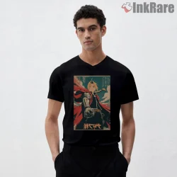 Edward Elric Vintage Poster Style Bold Anime Shirt on black v-neck shirt for men graphic tee