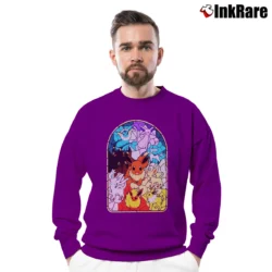 Men’s Eevee Evolutions Stained Glass Pokemon Crewneck Sweatshirt in purple | Cozy Fabric, Clean Style