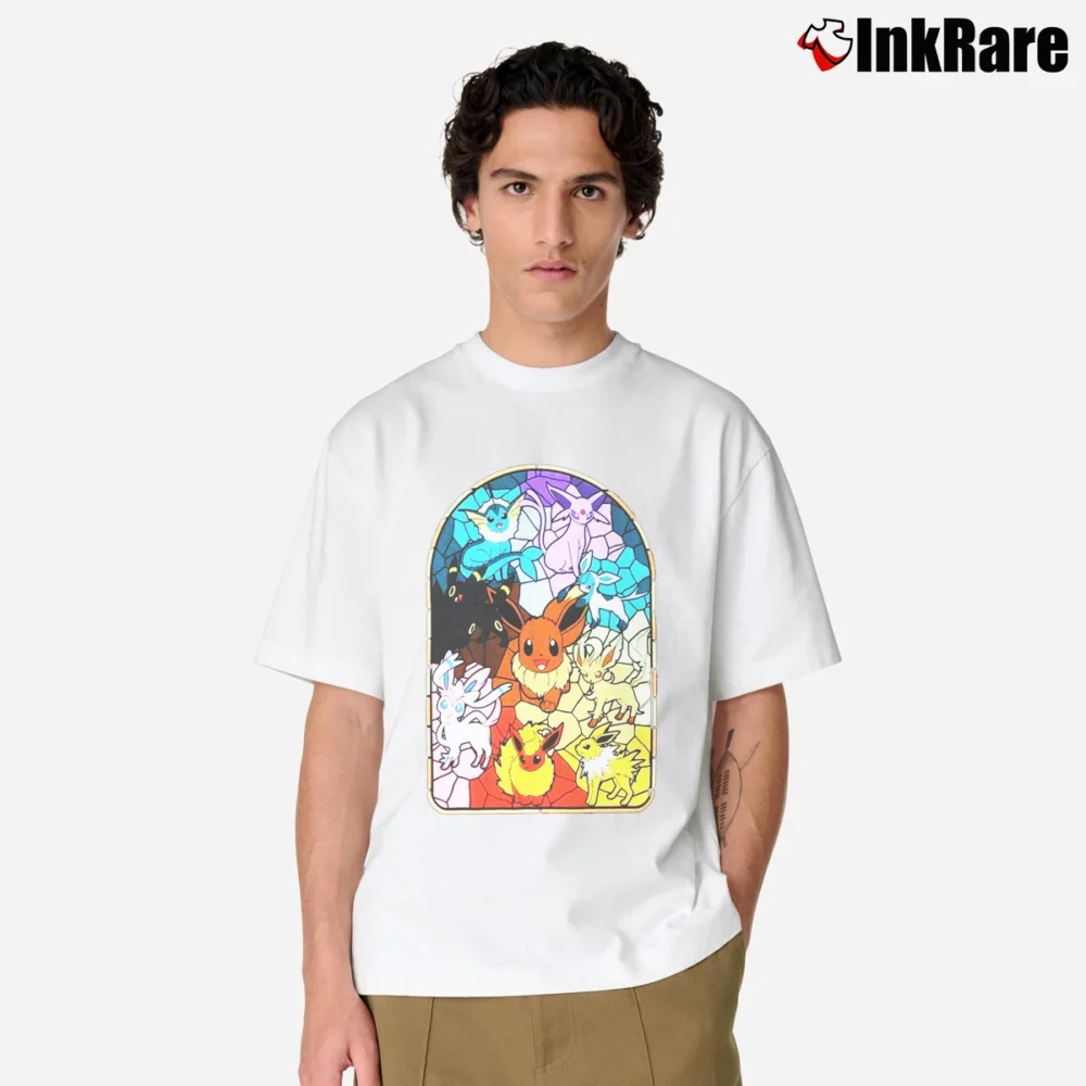 Men’s Eevee Evolutions Stained Glass Pokemon Classic T-Shirt in white | Soft, Breathable Everyday Wear