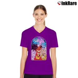 Women’s Eevee Evolutions Stained Glass Pokemon V-Neck Tee in purple | Chic Neckline, Soft Texture