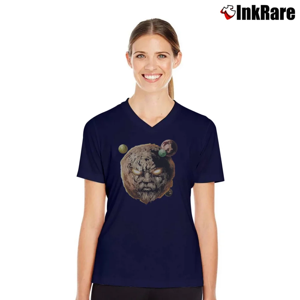 Women’s Ego The Living Planet Marvel In Orbit V-Neck Tee in navy | Chic Neckline, Soft Texture