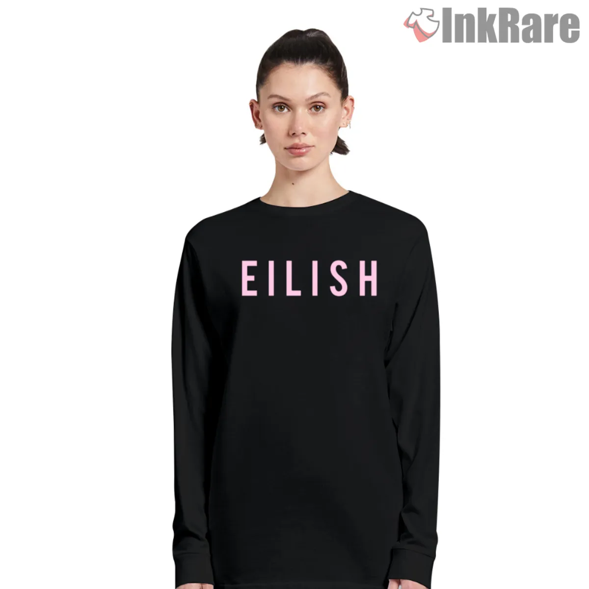 Eilish Minimal Wordmark Long Sleeve Black Long sleeve tee showing minimal Eilish logo