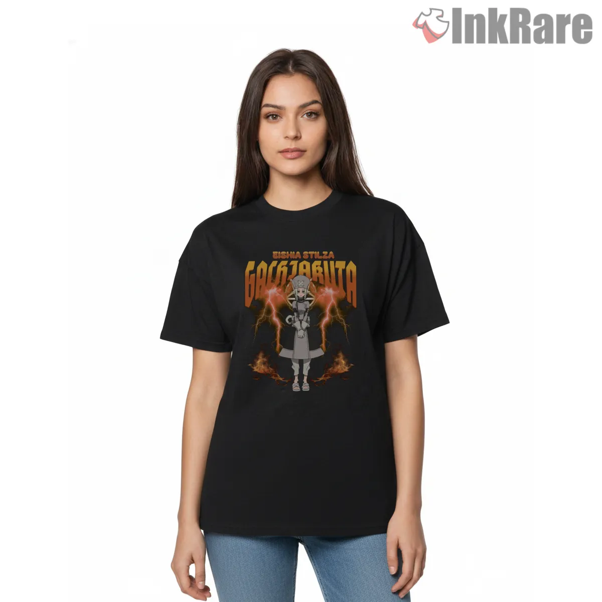 Eishia Lightning Aura Calm Stance Anime Shirt on black short sleeve shirt for women graphic tee