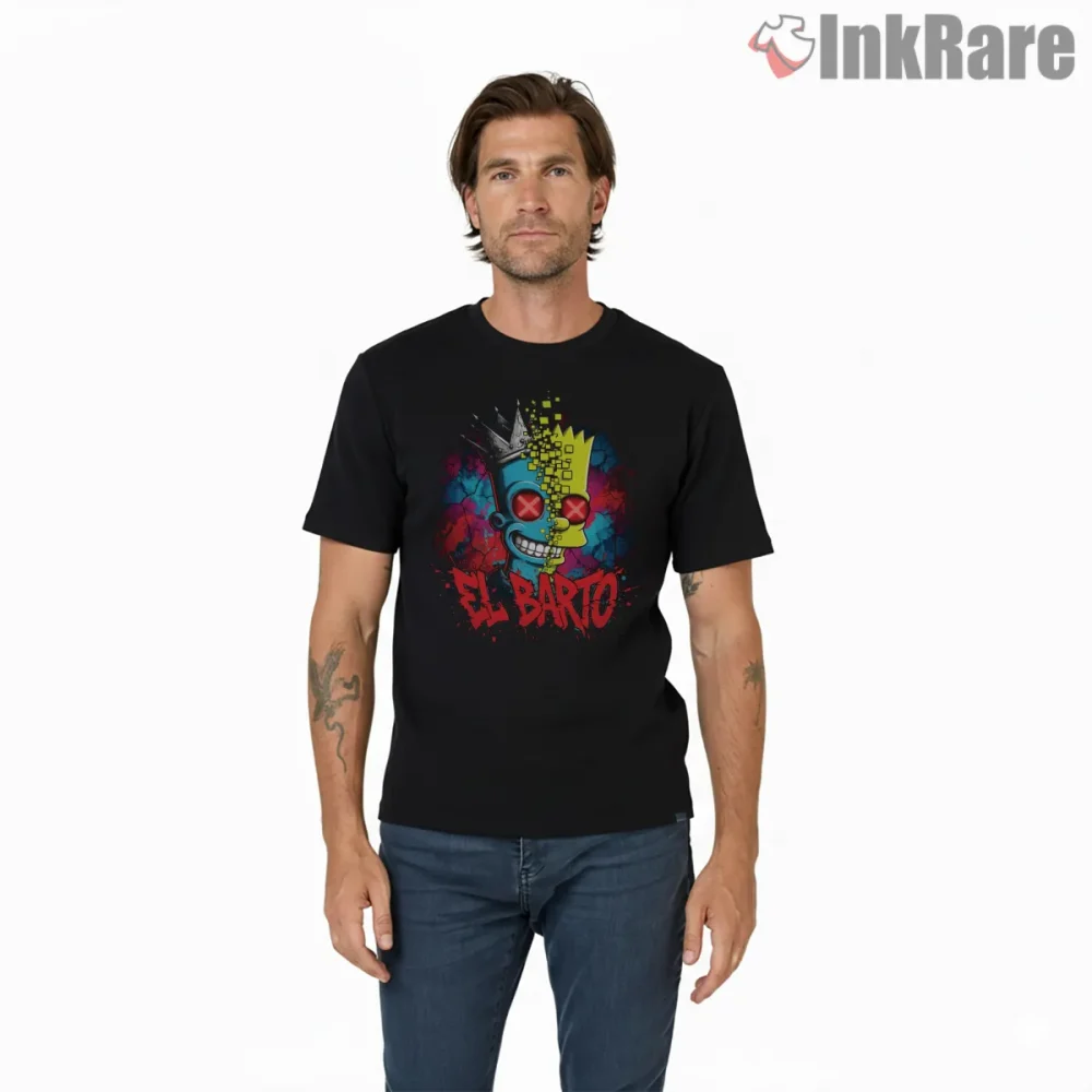 El Barto Glitch Street Art Neon Graffiti Cartoon Shirt on black short sleeve shirt for men graphic tee